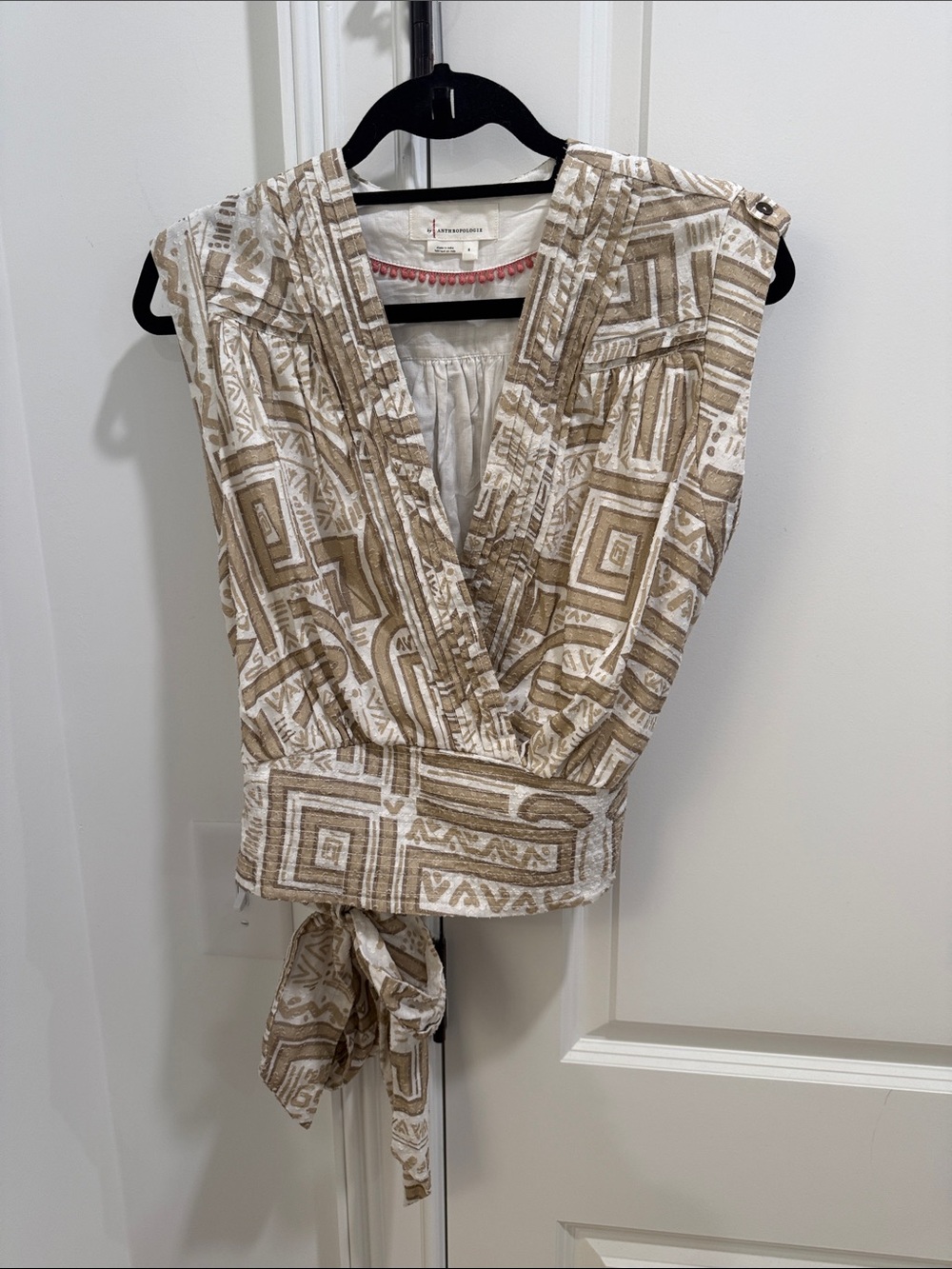 Anthropologie Beige & White Geometric Wrap Camisole